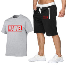 Laden Sie das Bild in den Galerie-Viewer, New Summer new Sale Men&#39;s Sets T Shirts+Shorts Two Pieces Sets Casual Tracksuit MARVEL brand Tshirt Gyms Fitness Sportswears set