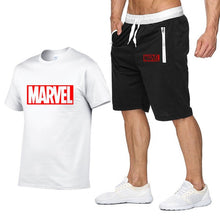 Laden Sie das Bild in den Galerie-Viewer, New Summer new Sale Men&#39;s Sets T Shirts+Shorts Two Pieces Sets Casual Tracksuit MARVEL brand Tshirt Gyms Fitness Sportswears set