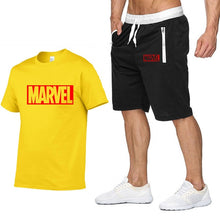 Laden Sie das Bild in den Galerie-Viewer, New Summer new Sale Men&#39;s Sets T Shirts+Shorts Two Pieces Sets Casual Tracksuit MARVEL brand Tshirt Gyms Fitness Sportswears set