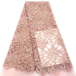 High Quality African Lace Fabrics Purple French Net Embroidery Beaded Tulle Lace Fabric Best Selling 2019 Sewing Products